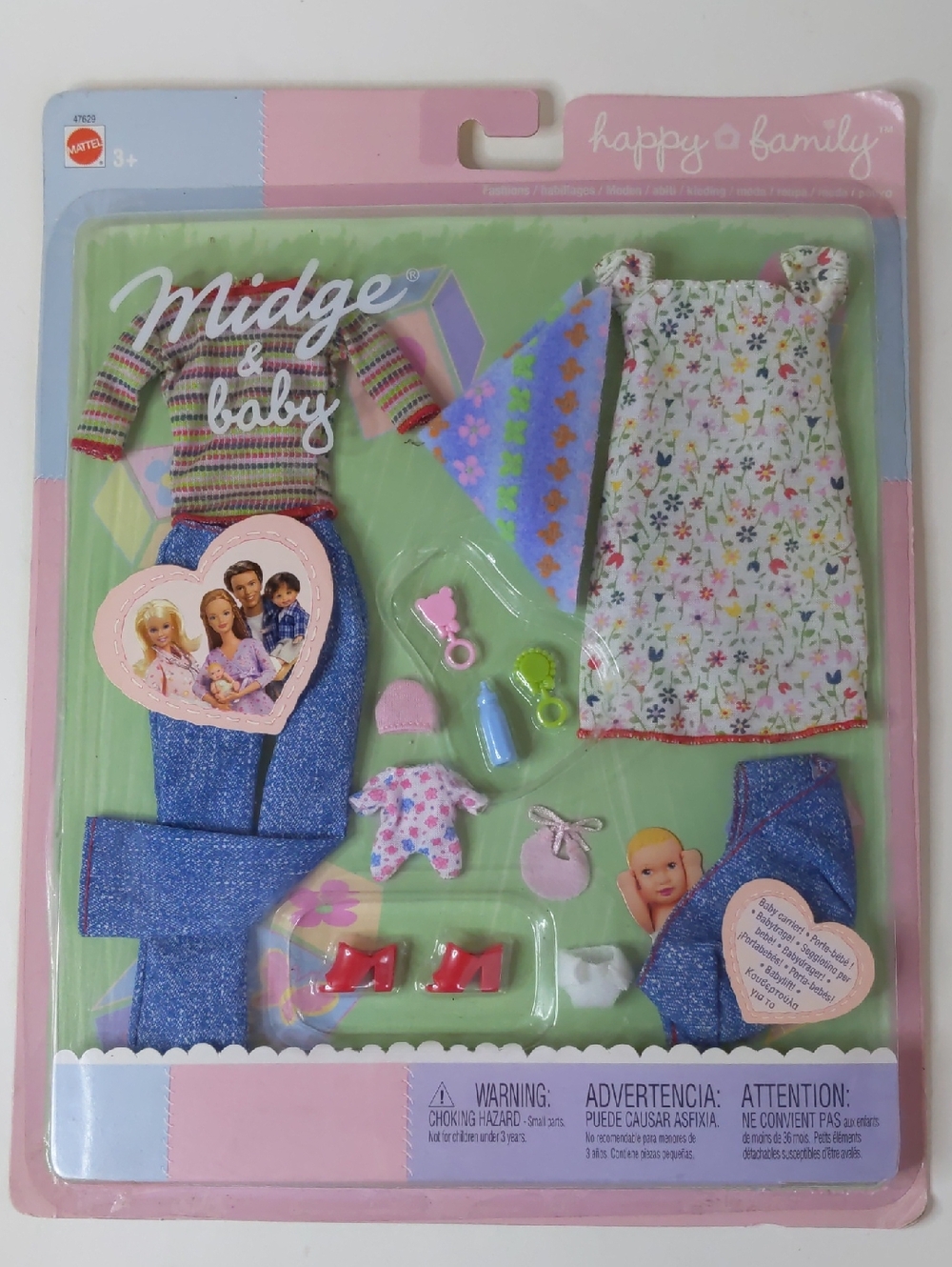 Vintage Mattel Barbie Kids Accessory Outfit Set - Floral Dress & Denim Jeans